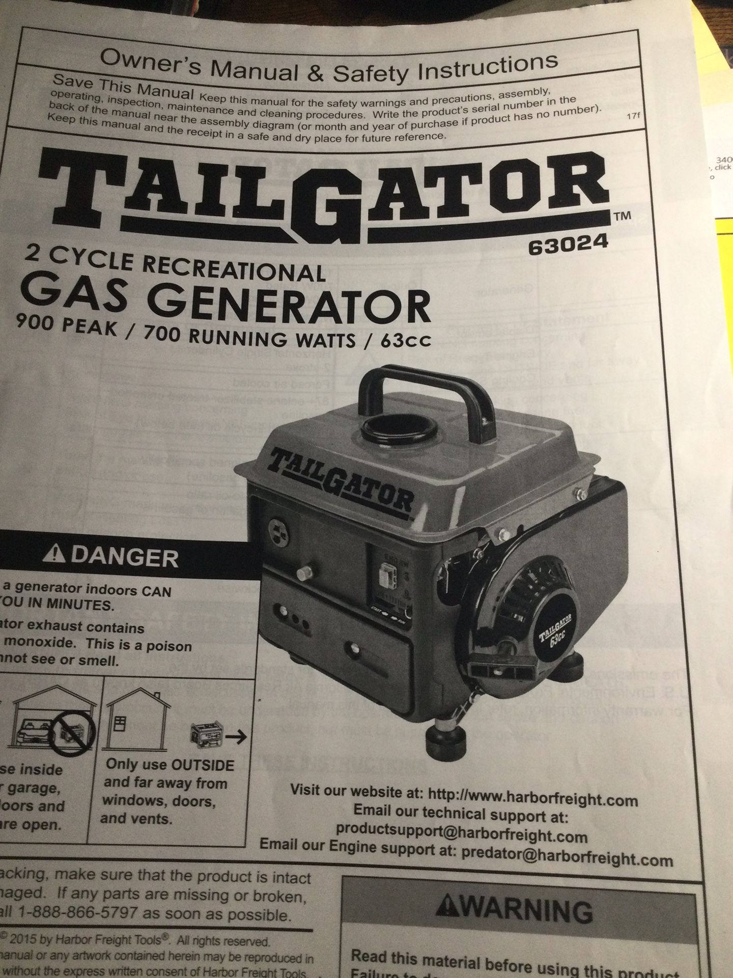 Generator….2 CYCLE RECREATIONAL 700 Running Watts