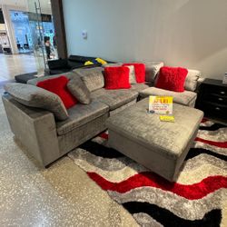 Rema Gray Sectional Sofa Ottoman Now Only $899. Easy Finance Option. Same-Day Delivery.