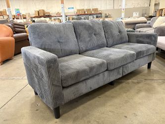 Modern Grey Corduroy 3 Seat Sofa with Side Storage Pouches