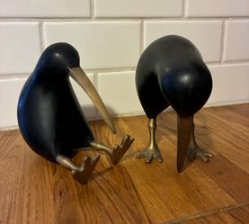Crate & Barrel Black Wood Kiwi Bird Decorations