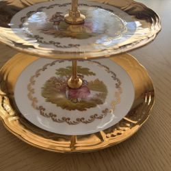 Romeo & Juliet two-level pastry serving dish (24karat gold)