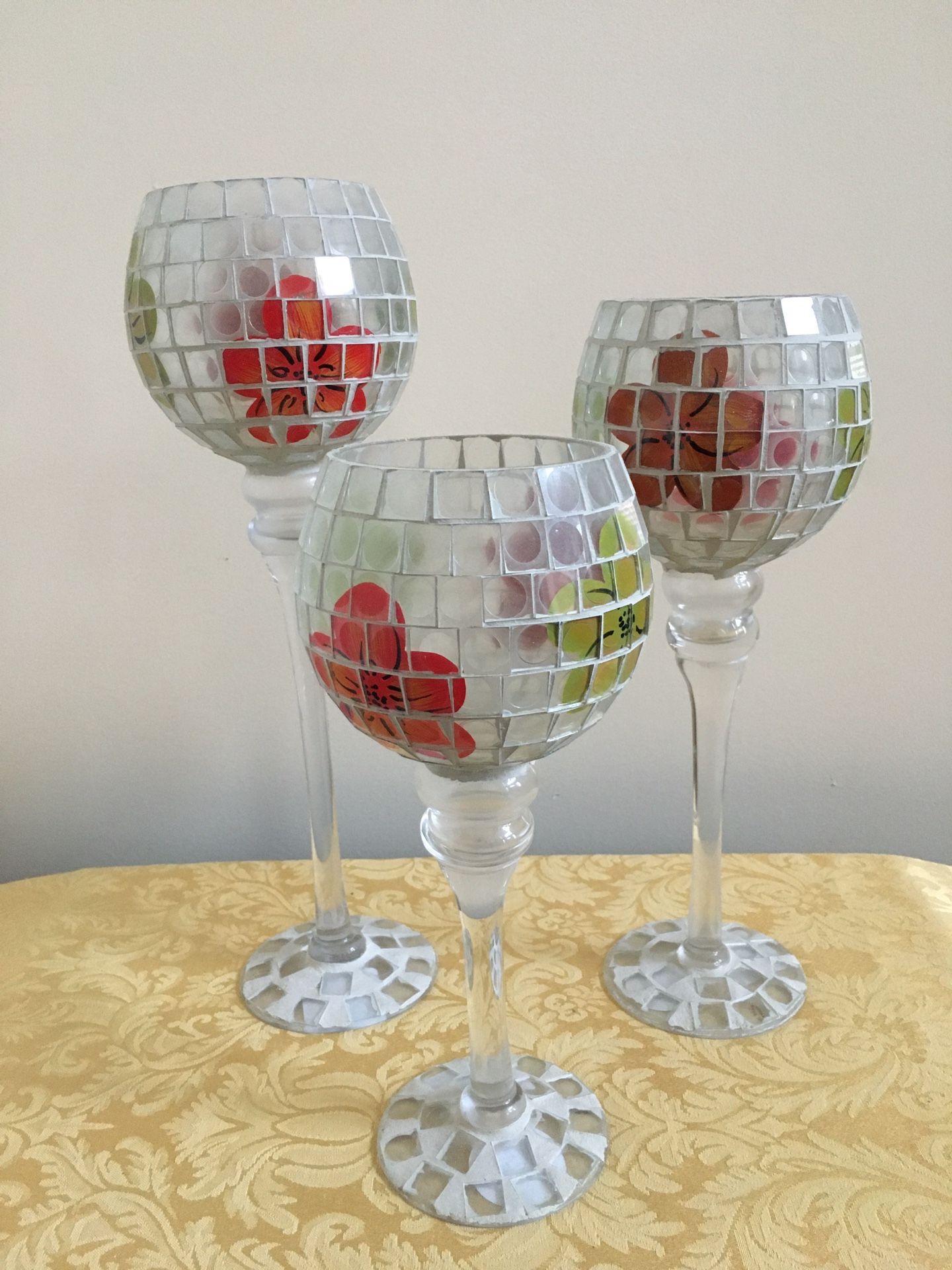 Mosaic Floral Candle Holders - 3 Piece Set