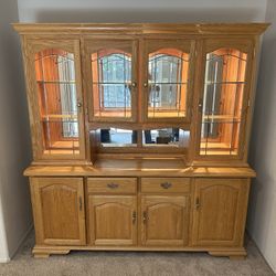 Oak China Cabinet with Wine Rack