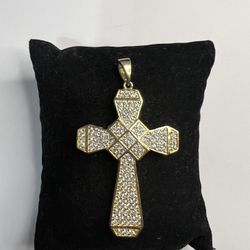 925 Sterling Silver CZ Cross Men’s Pendant in gold tone