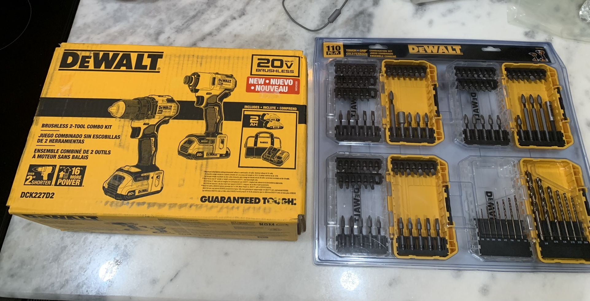 Dewalt drill and driver set plus 110 assorted bit set