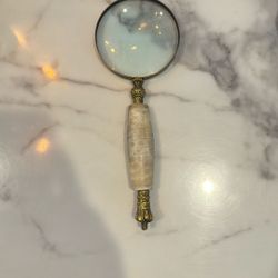 Vintage Brass Magnifying Glass with Mother of Pearl Handle.