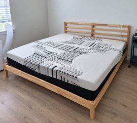 Newer King Ikea Tarva Bed Frame and Amstar 12" Aero-Charcoal Memory Foam Mattress