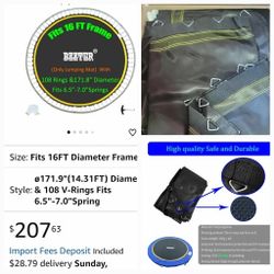 Replacement Trampoline Mat Fits 16 Foot Frame, Not 16ft Diameter Mat, Trampoline mat 16ft 108/96 Rings, Trampoline Replacement Mat 16ft,UV Sun 