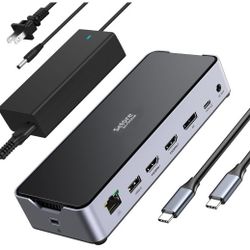 USB C Docking Station 3 Monitors Laptop Dock Dual Monitor with 2 HDMI DisplayPort 4K144Hz,USB A 2.0/3.0,USB C 3.1 10Gbps&30W Output,Ethernet,MicroSD&S