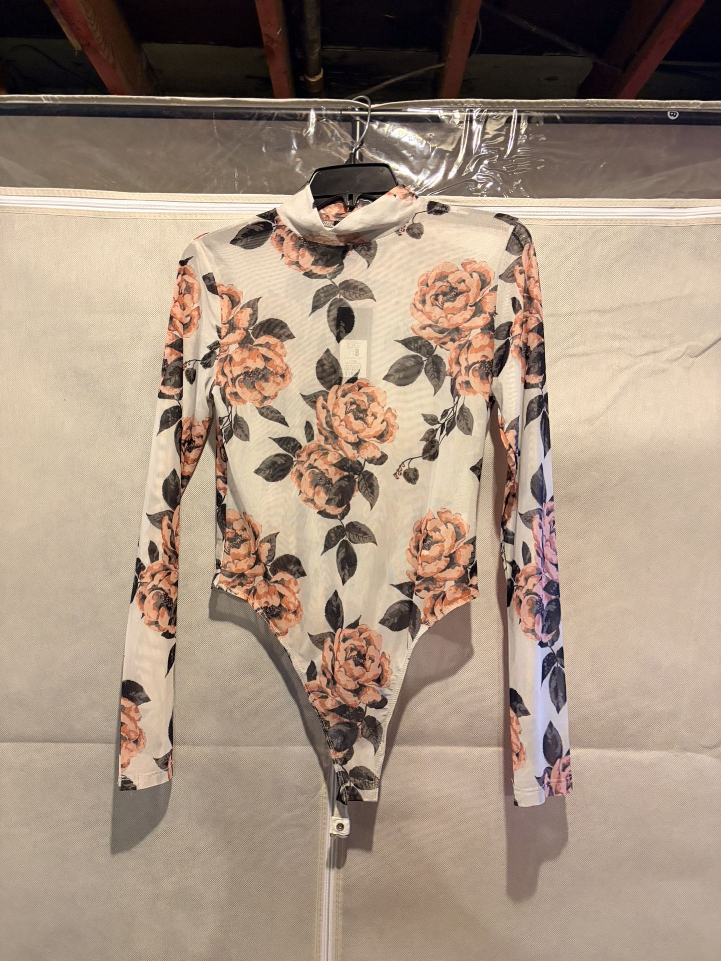 Sheer Floral Long sleeve Body Suit 