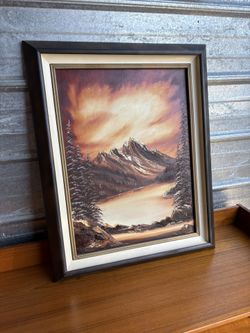Vintage Monochromatic Mountainscape Painting