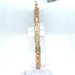 14Kt Tri Color Gold 7.5” Valentino Bracelet 6.00g 4mm I-2010