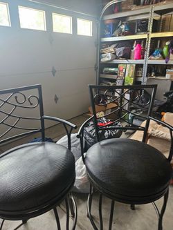 Black Metal Bar Stools with Faux Leather Seats