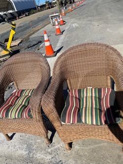 Wicker Patio Chairs with Cushions – Set of 2