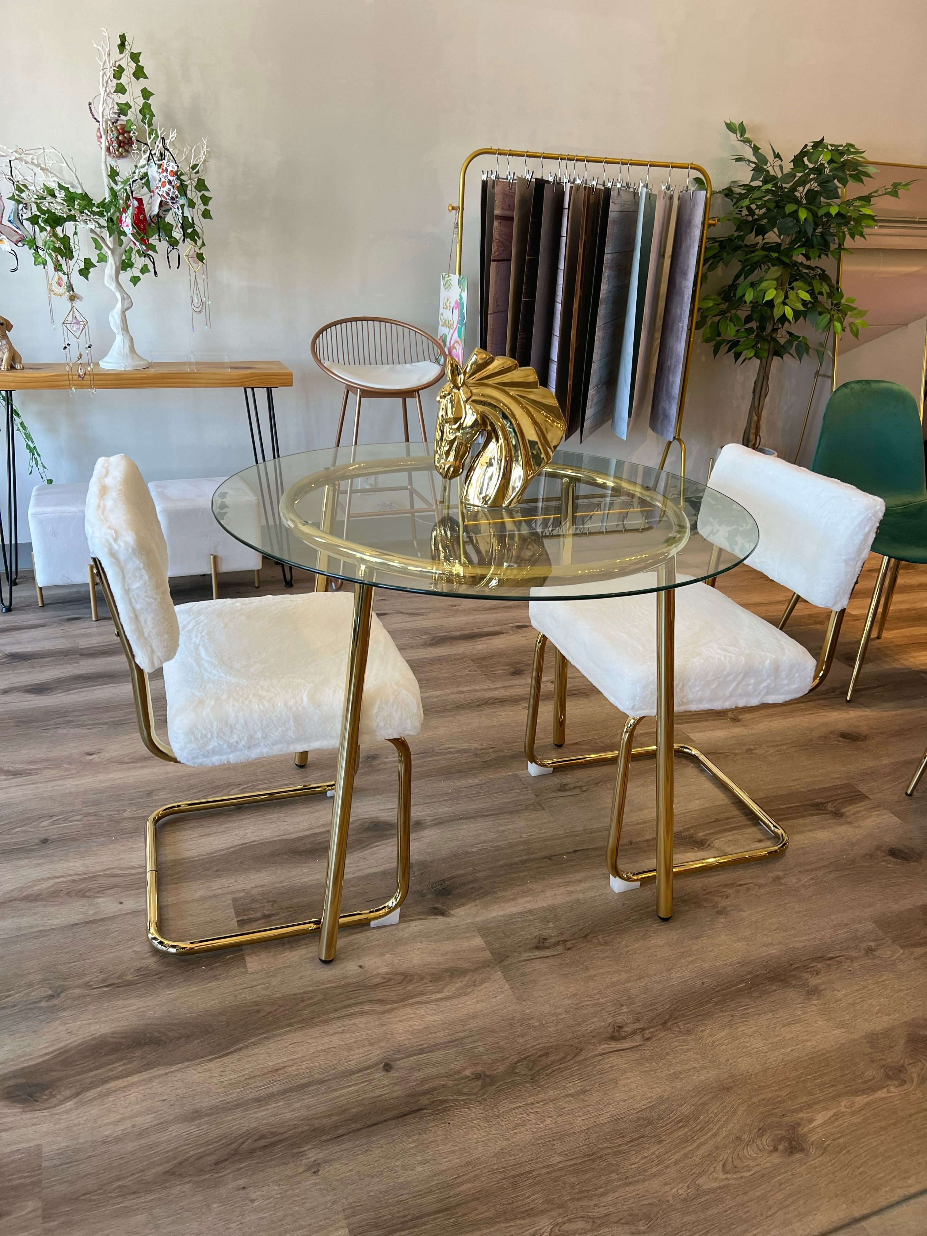 Elegant White and Gold Dining Table Set for 2