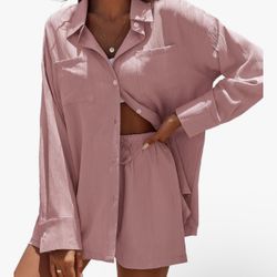 Button Up Lounge Loose Fit Size: S Color- Green