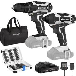 Bielmeier 20V Cordless Drill, 20V Cordless Impact Driver, With Drill/Screwdriver Bits