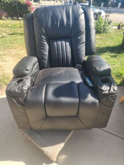 Black Leather Recliner Chair with Cup Holders