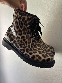 Steve Madden Black/Gold Leopard Sparkle Glitter Combat Boots Size Girls 3 Youth
