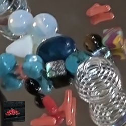 , GEMSTONES : FIRE OPAL, ABALONE, MOJAVE TURQUOISE & TURKISH, TIGER'S EYE, BRANCH CORAL, CHRYSOCOLLA, &  CAGE*/ MAKE YOURSELF BRACELET OR EARRINGS. 👇