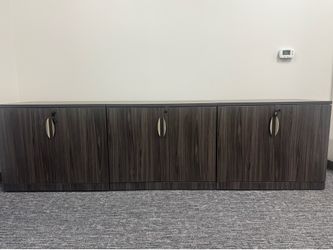 Locking Office Storage Cabinet – Modern Gray Wood Credenza