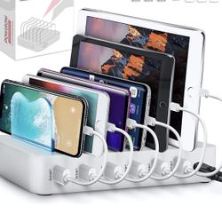 USB Charging Station Dock - 6-Port - Fast Charge Docking Station for Multiple Devices - Multi Device Charger Organizer - Compatible with Apple iPad iP