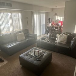 Gray Leather Sectional With Ottoman 
