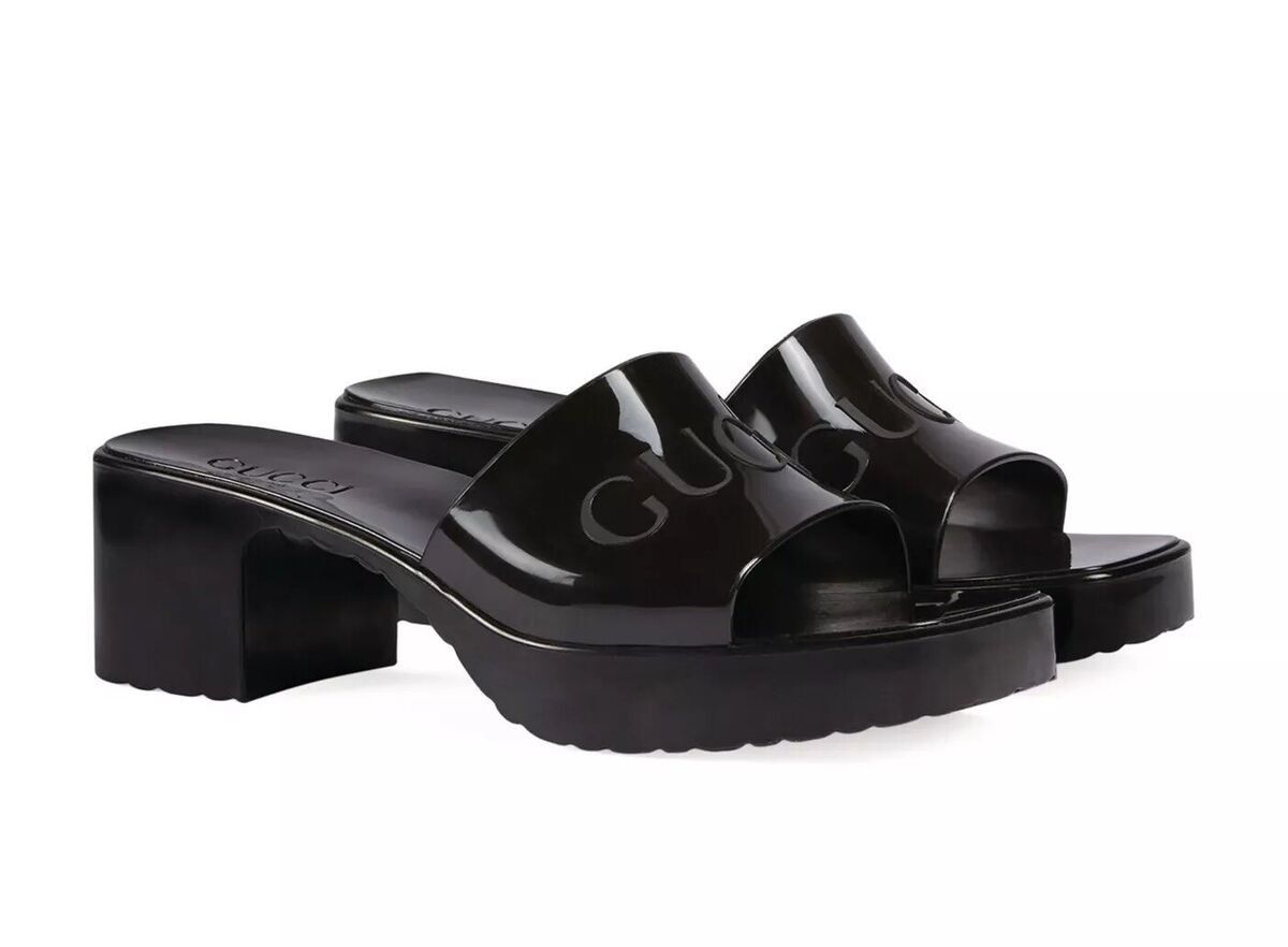 Gucci Rubber Logo Platform Slide Sandals - Nero Black - 11/41 $300 OBO