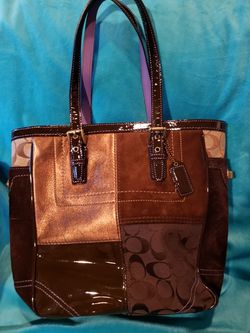 Leather and suede Coach Tote bag. 10 x 10