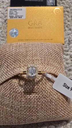Gold over 925 SS Moissanite 1.16ct D color Emarald cut Ring size 9