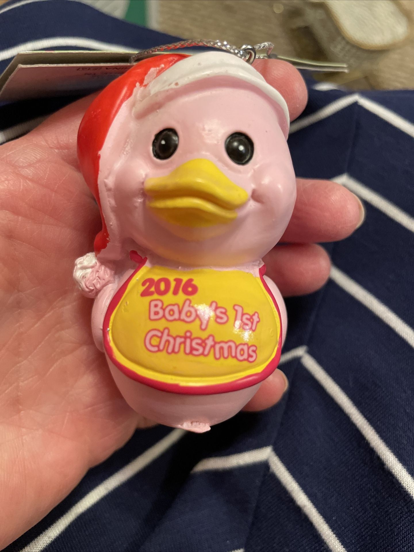 3” 2016 Baby’s 1st Christmas Pink Duck Ornament New