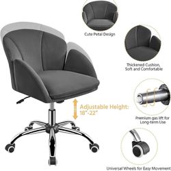 Cute Velvet Desk Chair for Home Office, Makeup Vanity Chair with Armrests for Bedroom Modern Swivel Rolling Chair for Women Dark Gray 592424