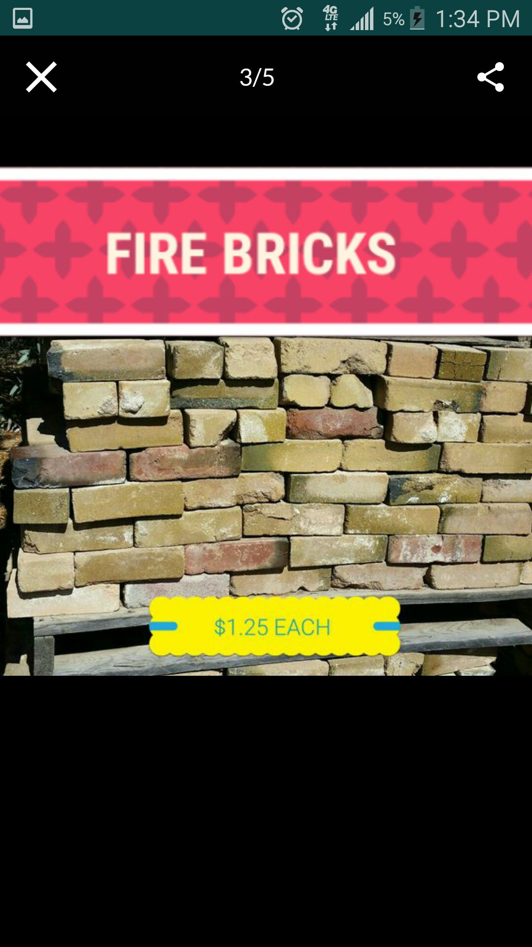 DIY PIZZA OVEN FIRE BRICK, $1.25 A BRICK, MAINLY YELLOW COLOR, BUT HAVE SOME RED, NO DELIVERY, WE HV A FORKLIFT, GOT TO BUY 50+, NORTHERN & i17