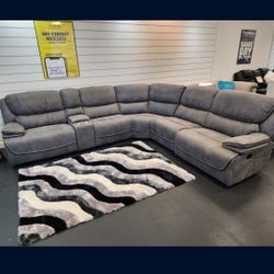 Alejandra Gray Fabric Reclining Sectional Sofa---$1499---Unreal Pricing!!!---$1 Down Financing Available 