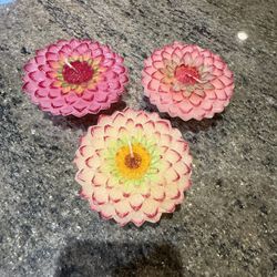  3” Floating Flower Candles – Lotus / Dahlia Set of 3, Unused