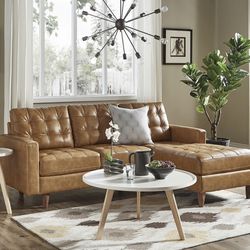 Caramel Leather Gel Sofa Sectional with Chaise by iNSPIRE Q Modern