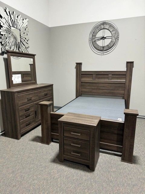 AP- Poster Bedroom Set - Dark Brown- 4-Piece (Bed, Dresser, Mirror, Nightstand) Financing & Delivery