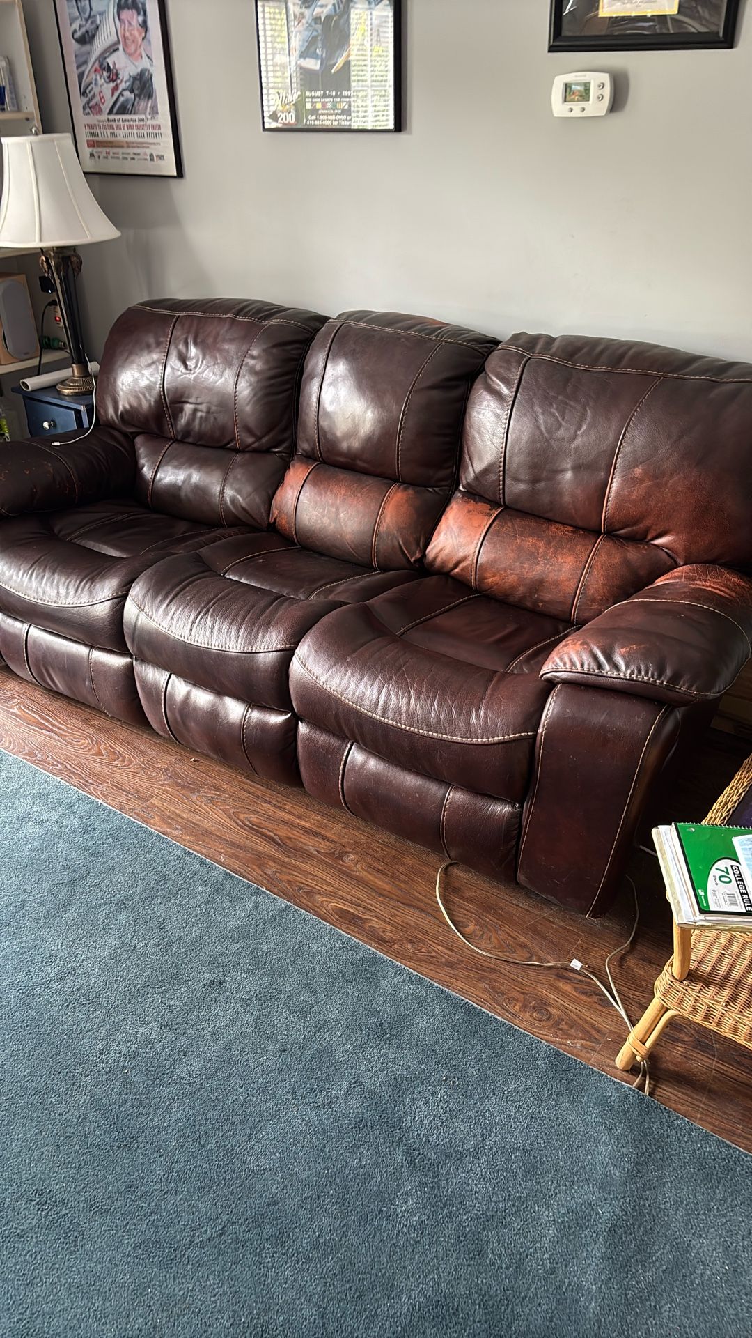 3 Seater Twin Recliner Leather Couch