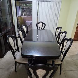 Mahogany Wood 8 Chair Table With Matching China Cabinet. TV Stand And Shelves