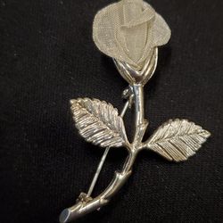 Vintage AK Anne Klein Silver Tone Mesh Rose Brooch