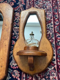 One of a Kind  Wooden Mirror and Matching Sconces