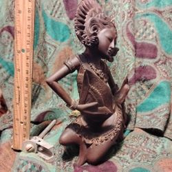 Vintage Wood Carved Bunnies Hindu Indonesia Godness Fan Dancer