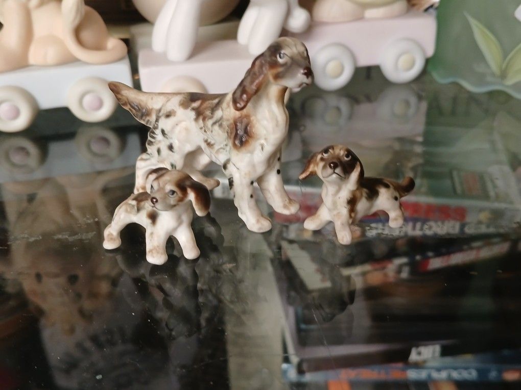 Vintage Miniature Springer Spaniel Figurine Dog Puppies Bone China Lot of 3