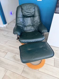 Green Leather Recliner Chair with Ottoman