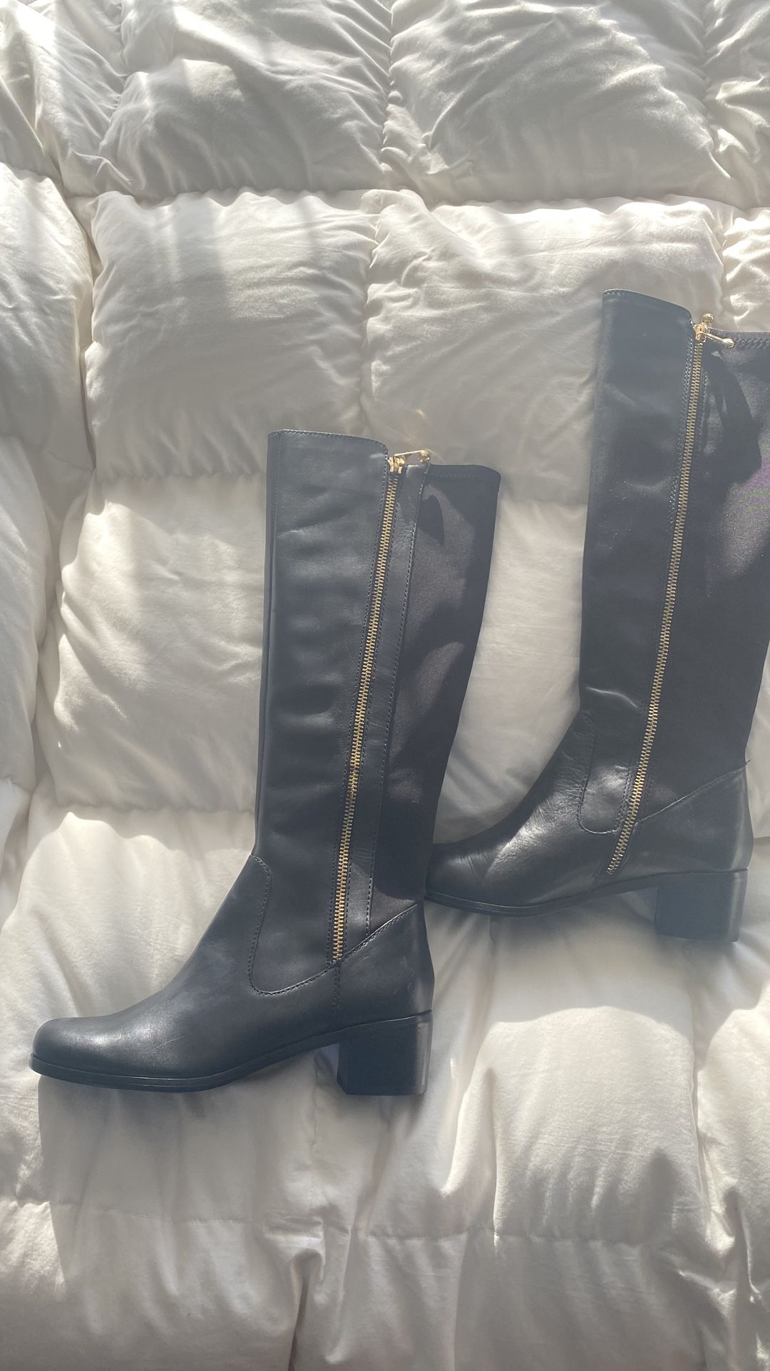 Boots New Real Leather And Material In The Back  One Side Zipper For Real Another Side Zipper For Decoration