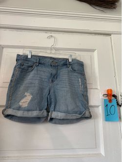 Distressed denim shorts