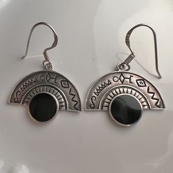 Vintage Sterling Silver Onyx Earrings Signed BOCCO