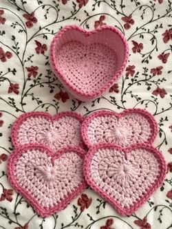 Handmade Heart Crochet Coasters