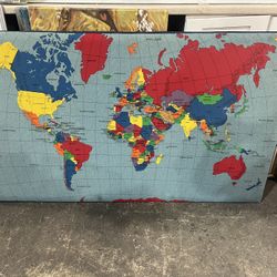 57.5”x34” cloth world map globe wall art decor history teacher pu Willow Grove WAREHOUSE /Jamison PA