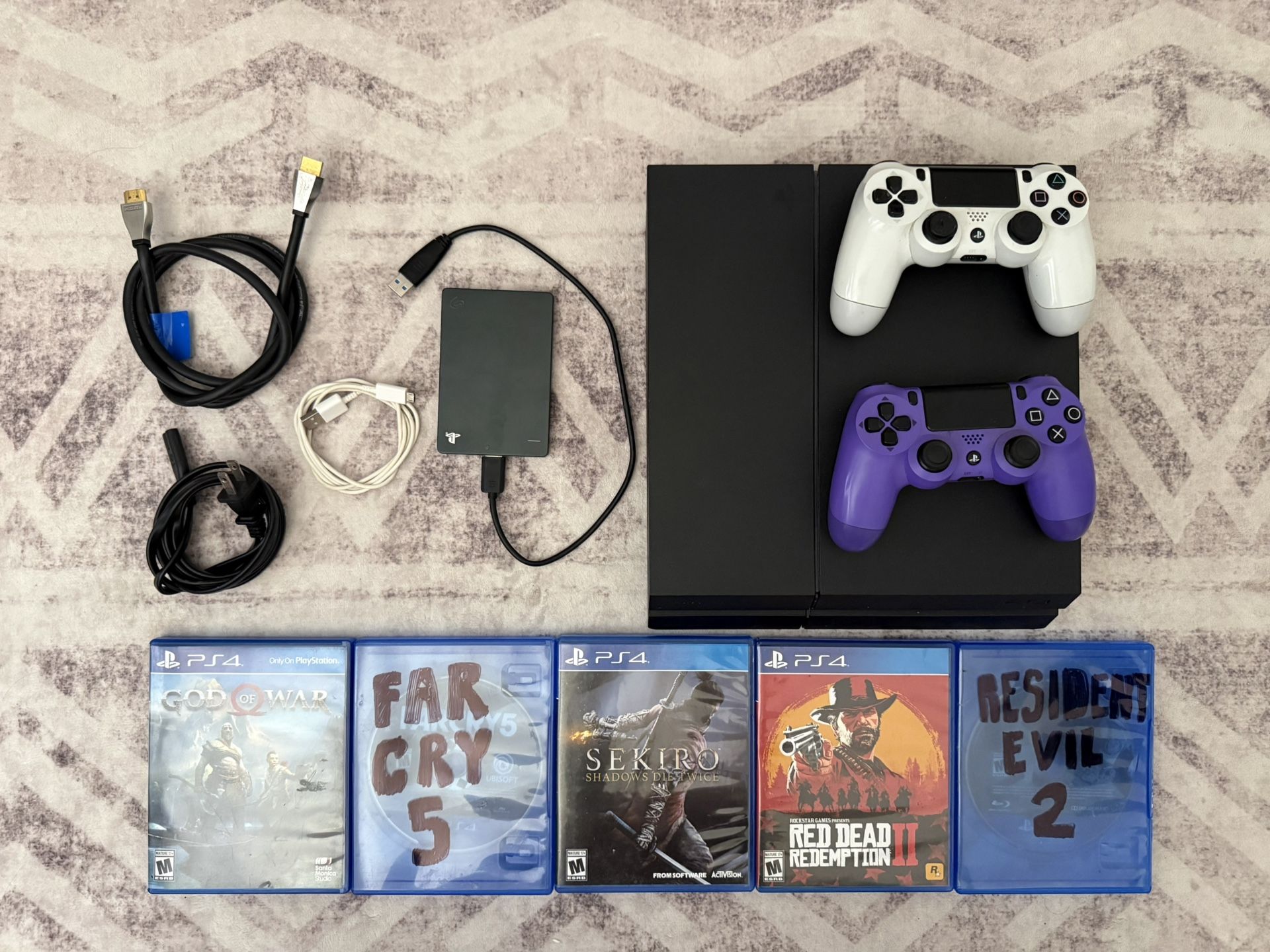 Playstation 4 with 2 Controllers, 5 Games, and 2TB Hard Drive Bundle